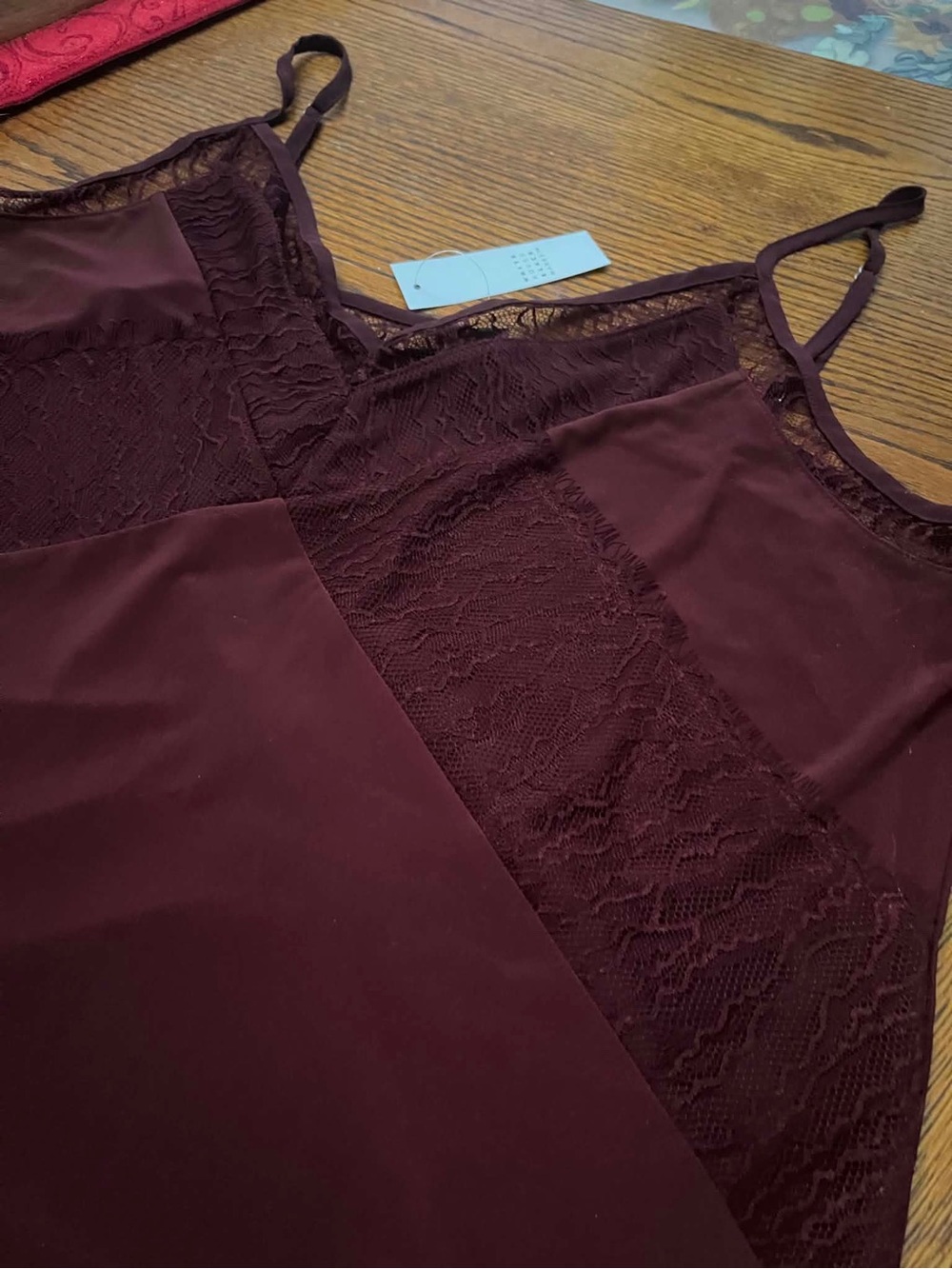 White House Black Market Burgundy/Plum Lace-Panel Chemise Top